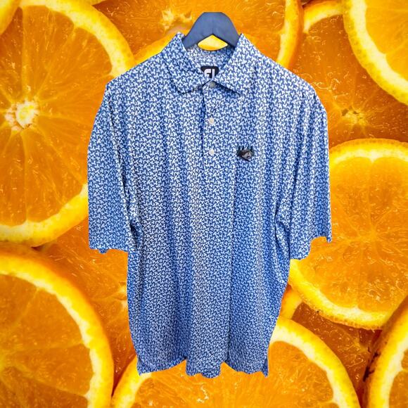 FootJoy Men's Blue Floral Print Fox Hollow Golf Club Polo Shirt Size‎ L - Picture 2 of 10